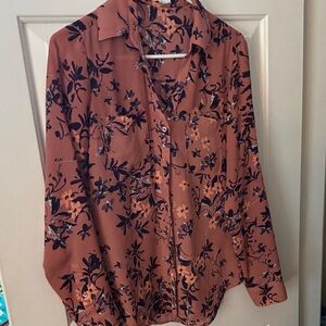 Express Floral Button Down Shirt - Rust and Navy